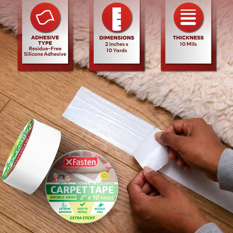 Extra Sticky Carpet Tape 2 Inch By 10 Yards Rug Gripper For Indoor Outdoor Use Keeps Rugs From Sliding On Hardwood Floors And Laminate, Double Sided Peel And Stick, Residue Free, Easy To Install