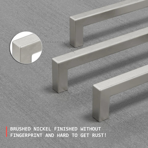 5 Inch Brushed Nickel Cabinet Pulls 10 Pack Square Handles Modern Stainless Steel Hardware for cabinets drawers dressers.