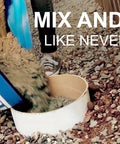 Ultra Fast Mixing Tool For Concrete Cement Mortar And Soil, Portable And Easy To Clean, Delivers 10x Faster Mixing Than A Wheelbarrow Or Bucket, Pro Grade Durability For Lasting Performance On Jobsites, shown in use pouring mixed material