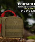 Everlit 180-piece tactical first aid kit pouch, olive-green with red carry handle and MOLLE straps
