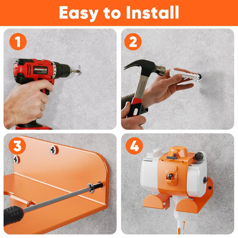 Step-by-step installation of Heavy Duty Metal Weedeater Hanger Wall Mount For Garage Storage Two Pack Space Saving Weed Eater Holder Garden Tool Rack With Easy Install Holds Up To Twenty Five Pounds