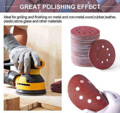 150 Piece Sanding Disc Set With 60 80 100 120 150 180 240 320 400 600 Grits 5 Inch 8 Hole Hook And Loop Discs for Random Orbital Sander