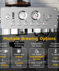 Straight Up Premium Espresso Machine With Built In Grinder And 20 Bar Pump Serving Rich Crema And Exact Temp Control featuring control panel for brewing options.