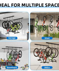 Ceiling Mounted Bike Rack for Garage Heavy Duty Indoor Metal Bike Hanger With 8 Adjustable Hooks That Holds Four To Eight Bikes Space Saving Ceiling Storage for Bikes in Garage or Basement 2 Piece Set