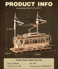 3D Wooden Puzzle Kit for Adults, Mechanical Tram Model 1:24 Scale, Car Model Replica, Intricate Gear System, Build Time About 5 Hours, Wood Building Craft, Unique Gift for Puzzle Fans and Hobbyists.