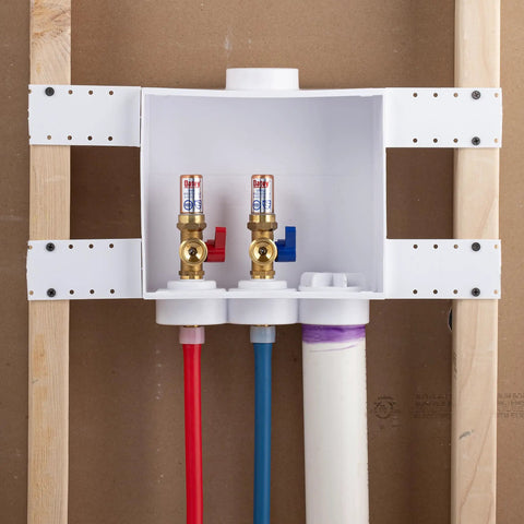 Quadtro Washing Machine Outlet Box Tail Piece With One Quarter Inch Turn Water Hammer, 2 Inch Hub Fits PVC Or ABS DWV Pipe