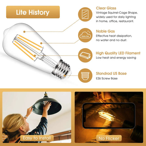 Old-School Edison Style LED Bulbs 7W Dimmable ST58, 60W Equivalent, Warm White 2700K, diagram and installation process