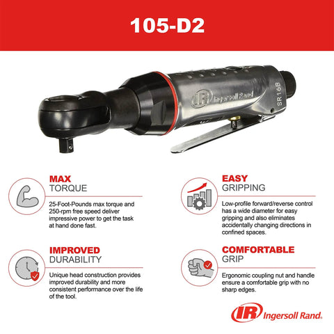 Quarter Inch Air Ratchet Wrench With 25 Ft Lb Torque And 250 RPM Compact Workhorse For Tight Spaces Durable Aluminum Body