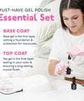 Person applying Gel Base Coat And Top Coat Set 15ml No Wipe High Gloss Nail Kit Two Pack For Manicure At Home Or Salon Beginners Friendly