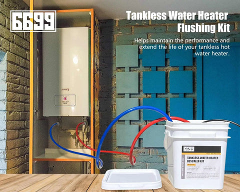 Tankless Water Heater Flushing Kit DIY Ready With Submersible Sump Pump One Sixth Horsepower Includes Two Adapters On Floor