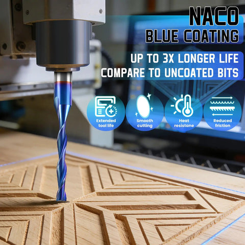 CNC Router Bits Set 1/8 Inch Shank 1/16 Inch Cutting Diameter Two Flute Upcut Flat Nose Carbide End Mills carving wood