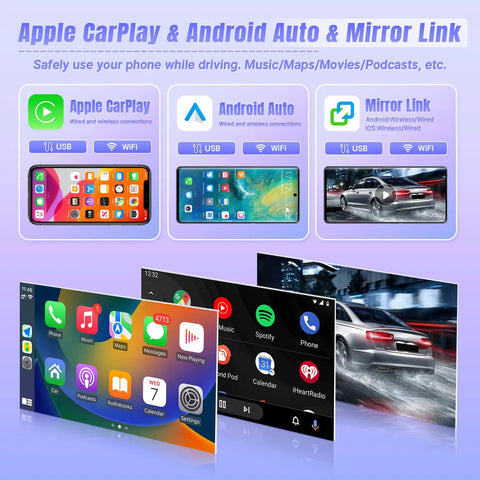 Display interface of 10 Inch Touch Screen Car Stereo for Toyota Camry 2012 2013 2014 with wireless CarPlay and Android Auto.