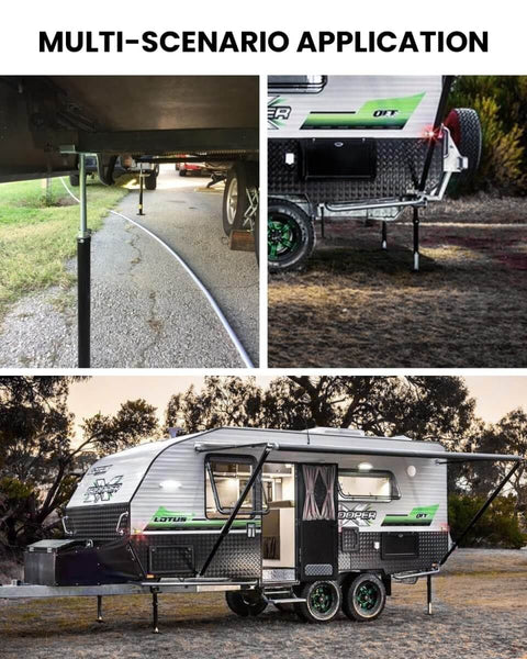 Beefed Up Heavy Duty RV Slide Out Support Jacks Two Pack 5000 Lb Each Stabilizers For Fifth Wheel And Travel Trailer in use