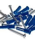 Screws and blue plastic anchors for Two Blue Pegboards For Heavy Duty Tool Organization And Shop Ready Workshop Storage Measuring 18 By 36