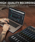 Six Channel DJ Mixer For Live Streaming And Studio Recording Pro Soundboard with laptop editing audio interface