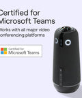 Boss Level 360 Degree 4K Smart Video Conference Camera With Crisp Surround Mic And Speaker Auto Focus Zoom Digital Noise Filtering, showing certified for Microsoft Teams.