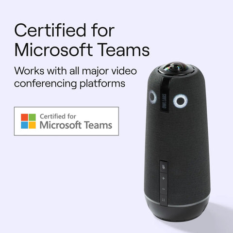 Boss Level 360 Degree 4K Smart Video Conference Camera With Crisp Surround Mic And Speaker Auto Focus Zoom Digital Noise Filtering, showing certified for Microsoft Teams.