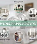 Image showing the applications of 10 Pack Brushed Nickel Round Privacy Door Knobs for Interior Doors, with visuals of various rooms.