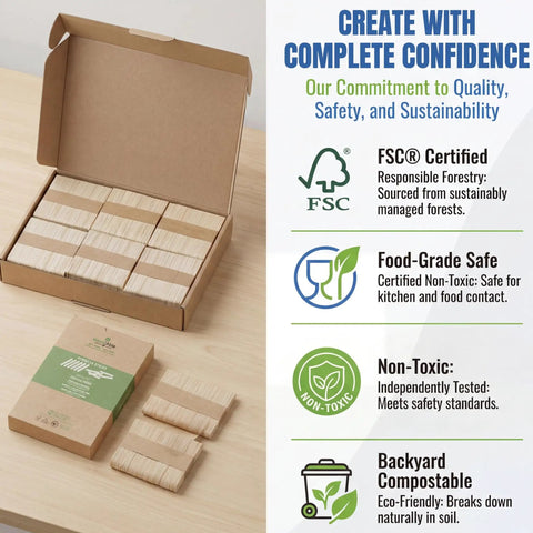 Top Shelf Bulk 300 Count Natural Wood Craft Sticks Measuring 4.5 Inches Long Featuring A Splinter Free Finish For Hassle Free Weekend Builds Ready To Go in a box.