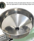 Heavy Duty Single Screw Filament Extruder For 3D Printer Roll Out Dope PEEK ABS PLA Plastic Wire showing metallic funnel with 0.1 inch diameter.