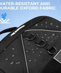 Close-up of water-resistant Oxford fabric on KarryAll Fishing Tackle Backpack With Rod Holder And 4 Tackle Boxes, Black, Medium