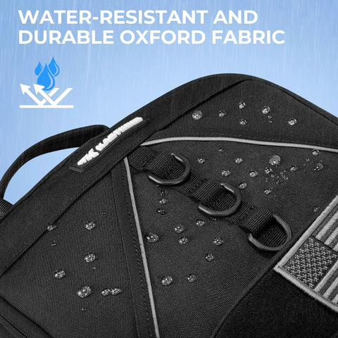 Close-up of water-resistant Oxford fabric on KarryAll Fishing Tackle Backpack With Rod Holder And 4 Tackle Boxes, Black, Medium