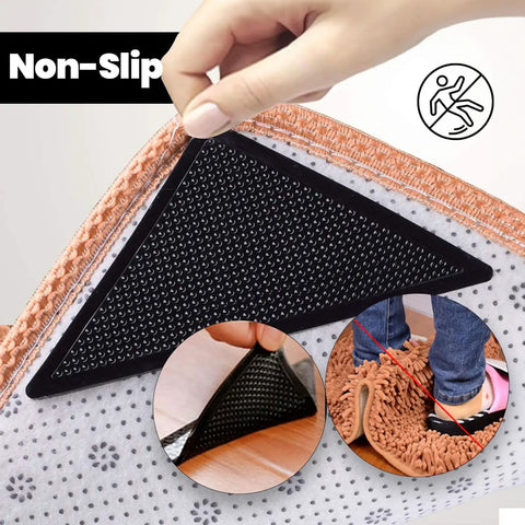 Heavy Duty Non Slip Rug Corner Pads With Reusable Dual Sided Adhesive Grip for Hardwood Floors and Area Rugs Keeps Rugs in Place, 4 Pack