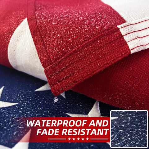 Durable Outdoor American Flag 3x5 Ft Tearproof Heavy Duty Spun Polyester, showing water repellent surface with embroidered stars.