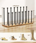 8 Pair Boot Rack And Shoe Organizer Tall Free Standing Stand With Wood Base And Metal Frame, dimensions shown.
