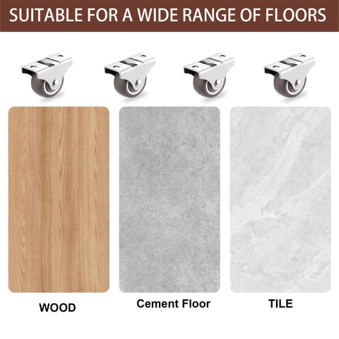 Image of 8 Pack 1 Inch Low Profile Rigid Non Swivel Caster Wheels With Metal Top Plate Rubber For Furniture And Cabinets suitable for wood, cement, tile floors.