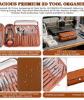66-piece 3D printer tools kit in brown leather roll-up case; includes deburring tool, scrapers, files, brushes, tweezers.
