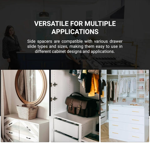 Twenty Pack Heavy Duty Plastic Drawer Slide Cabinet Side Spacers Three Quarter Inch Profile in versatile applications with cabinets.