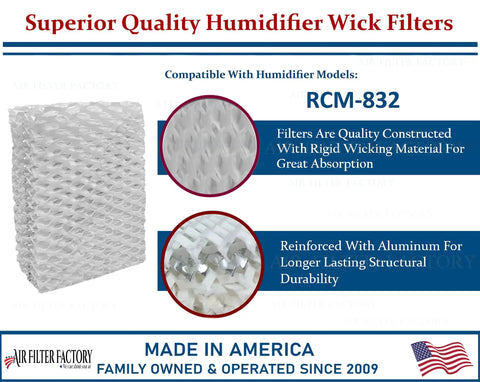 Humidifier Wick Filter Replacement For RCM 832 Two Pack Made In The USA Durable Paper Pulp Material For Maximum Wicking And Moisture Output Easy Swap DIY Friendly And Long Lasting Performance