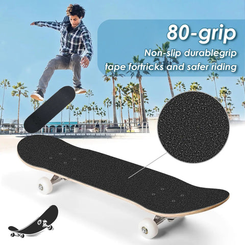 Skateboard with Grippy Grip Tape For Skateboards And Scooters 33 Inch By 9 Inch Black No Air Bubbles Durable Sandpaper 80-grit
