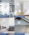 Two Pack 16 Inch Wall Mounted Fans in home settings, workshops, and living rooms with 90 degree oscillation and remote control.