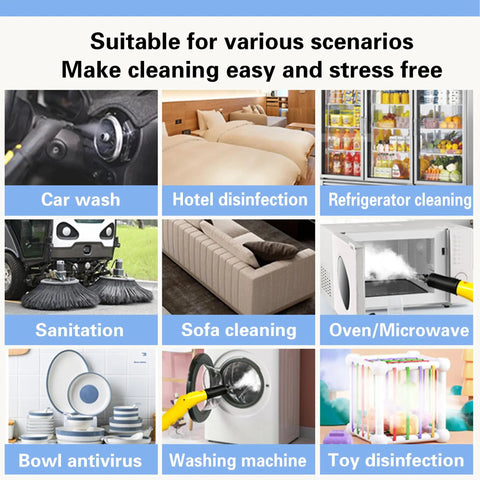 Heavy Duty Steam Cleaner With 3.5L Tank And 2500W Motor for various cleaning tasks like car wash and oven disinfection.