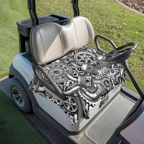 Two Seater Golf Cart Seat Covers Black And Grey Microfiber Towel Blanket Soft Breathable Absorbent Non Slip Bench Seat Protector For Golf Courses 51 By 31 Inches Machine Washable Easy Install Engine Print Vintage Auto Style