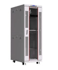 Heavy Duty 42U Floor Server Rack And Network Cabinet With Smooth Rolling Casters, Sleek Grey Steel Shell, and Smart LCD Display.