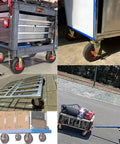 Heavy Hitter Rubber Caster Wheels With Steel Brackets And Bright Red Treaded Rim on tool carts and utility wagons.