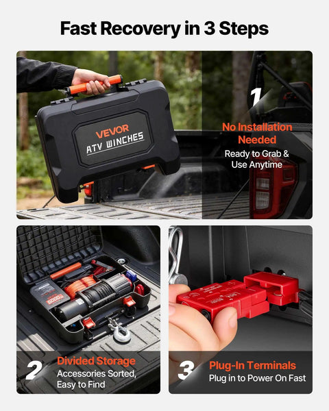 Portable Workhorse Winch 6000 Lbs 12V DC Electric With Synthetic Rope Wireless And Wired Remotes Box Style Recovery Kit With Fairlead Clevis Hook And Strap For ATV UTV Off Road Pulling Tasks in carry case
