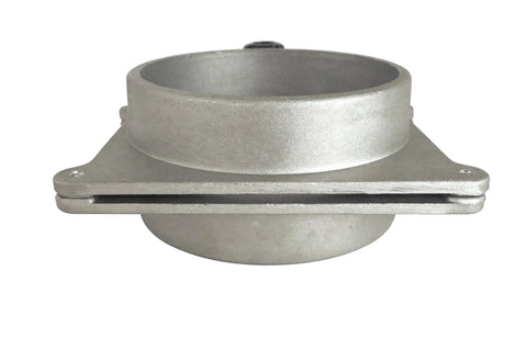Front view of 5-inch OD aluminum blast gate cut-off valve with mounting flange