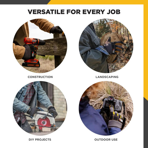 FX3 Men's Work Gloves With Dexterity And Synthetic Leather Palm Reinforced Fingertips Stretch Spandex Back Touchscreen Ready All Purpose Use Ergonomic Fit Black X Large used in construction, landscaping, DIY projects, and outdoor tasks.