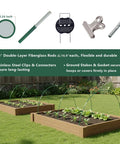 Raised garden beds with installed 40 Piece Fiberglass Greenhouse Hoops Kit For Raised Beds With Ground Stakes Connectors And Clips DIY Grow Tunnel Kit For Insect Netting Frost Covers Shade Cloth And Row Covers Easy Setup.
