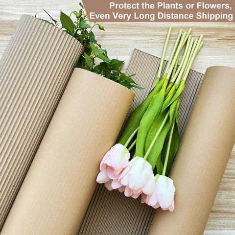 Extra Wide Corrugated Cardboard Roll 17 Inch By 197 Inch Thick Single Face Sheets protecting flowers