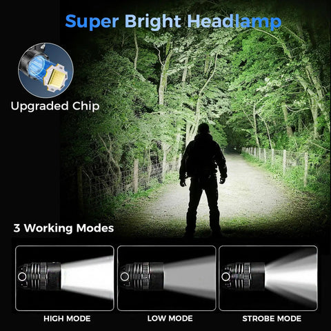 Rechargeable Dual Headlamp Pack 1200 Lumen Dope Bright White And Red LEDs, 12 Modes, Motion Sensor, Waterproof shining in forest