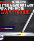 12 Piece 6 Inch Long Hex Head Allen Wrench Drill Bit Set Impact Ready S2 Steel SAE One Quarter Inch Hex Bits With Storage Case For Tough Jobs And DIY Projects showing strong S2 steel in heavy torque test