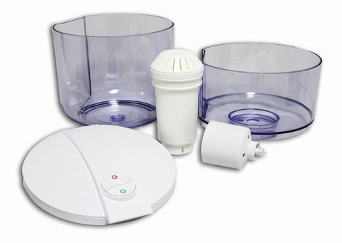 GWF8 Water Filtration System For Top Load Dispensers White No Brainer Filter parts including containers and filter components
