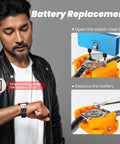Watch Battery Replacement Kit With Case Back Opener, Five In One Screwdriver, illustrated for DIY watch repair.