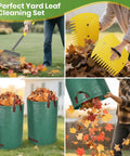 2 Pack 18 Inch Wide Heavy Duty Garden Rake Set For Leaves With 73 Inch Adjustable Handles And 25 Tines Includes 72 Gallon Leaf Bags And Scoops For Quick Yard Cleanup And Lawn Care