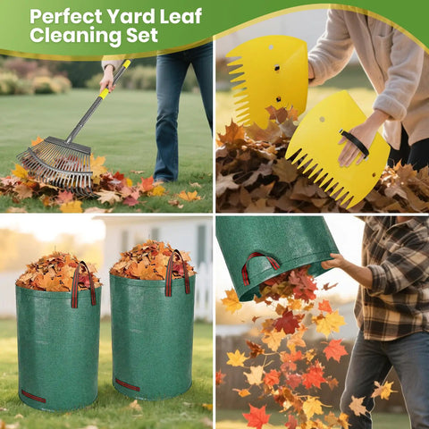 2 Pack 18 Inch Wide Heavy Duty Garden Rake Set For Leaves With 73 Inch Adjustable Handles And 25 Tines Includes 72 Gallon Leaf Bags And Scoops For Quick Yard Cleanup And Lawn Care